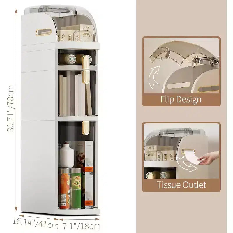 Meuble de rangement ultra-fin à roulettes - Organisateur étroit et mince à 3 niveaux pour petits espaces, tiroirs transparents, ABS+PP étanche et robuste