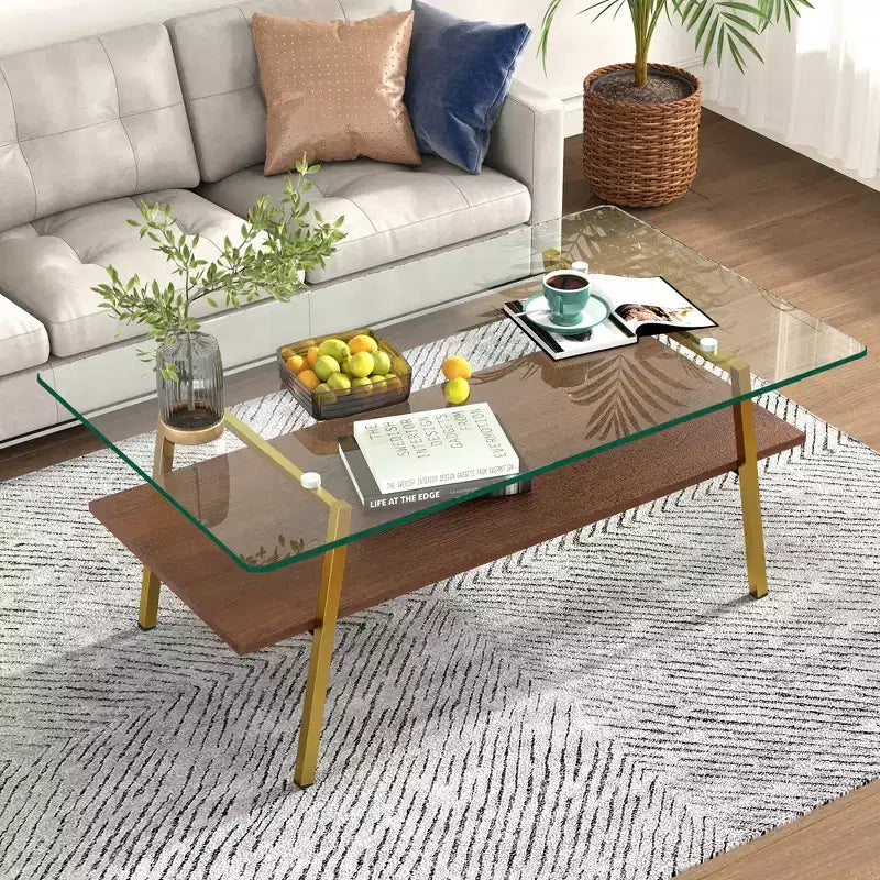 Table basse rectangulaireTable basse en verre avec plateau en verre trempé, pieds en métal, table transparente moderne pour salon, appartement ou maison
