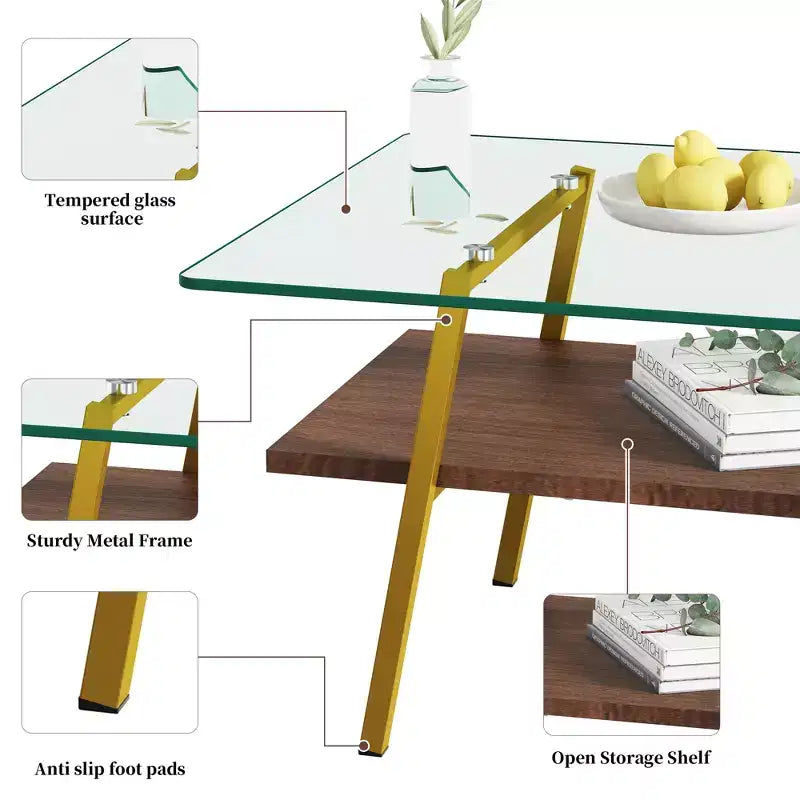 Table basse rectangulaireTable basse en verre avec plateau en verre trempé, pieds en métal, table transparente moderne pour salon, appartement ou maison