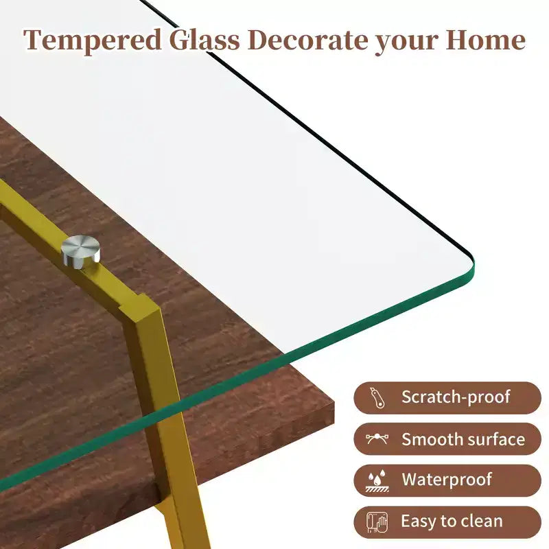 Table basse rectangulaireTable basse en verre avec plateau en verre trempé, pieds en métal, table transparente moderne pour salon, appartement ou maison