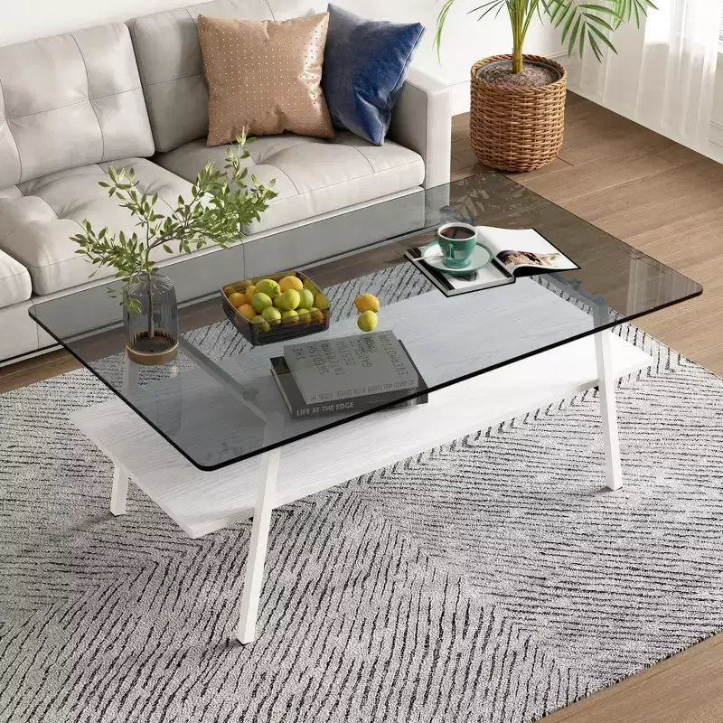 Table basse rectangulaireTable basse en verre avec plateau en verre trempé, pieds en métal, table transparente moderne pour salon, appartement ou maison