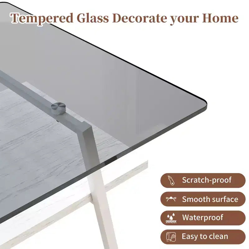 Table basse rectangulaireTable basse en verre avec plateau en verre trempé, pieds en métal, table transparente moderne pour salon, appartement ou maison