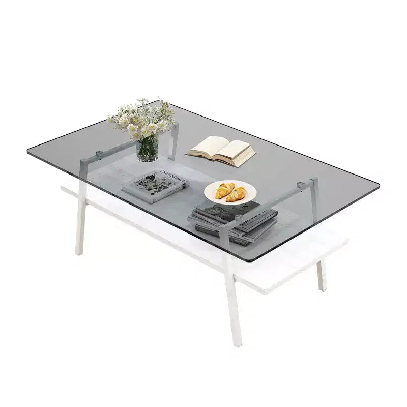 Table basse rectangulaireTable basse en verre avec plateau en verre trempé, pieds en métal, table transparente moderne pour salon, appartement ou maison