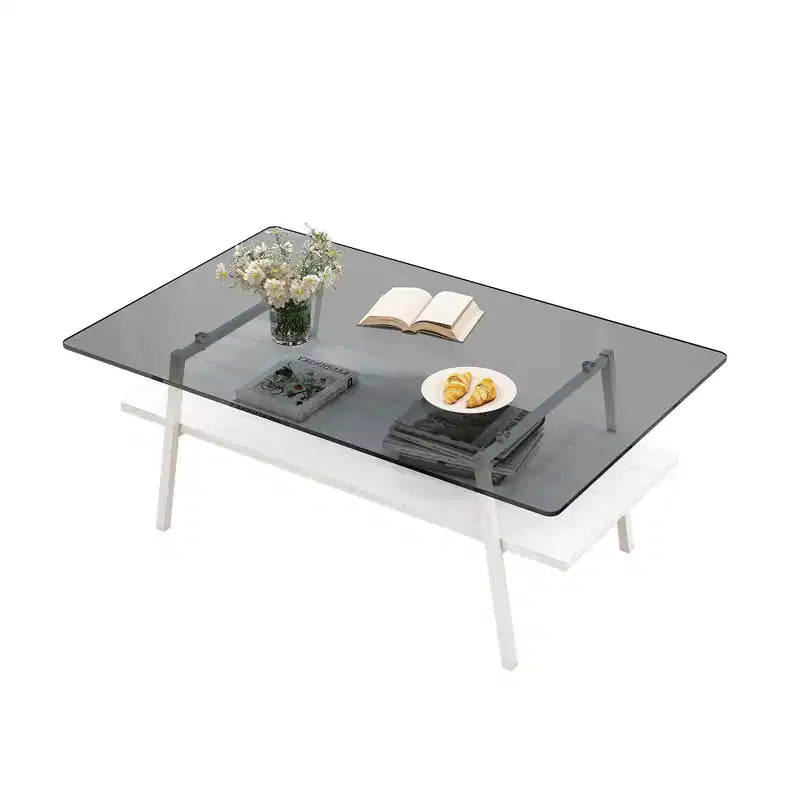 Table basse rectangulaireTable basse en verre avec plateau en verre trempé, pieds en métal, table transparente moderne pour salon, appartement ou maison