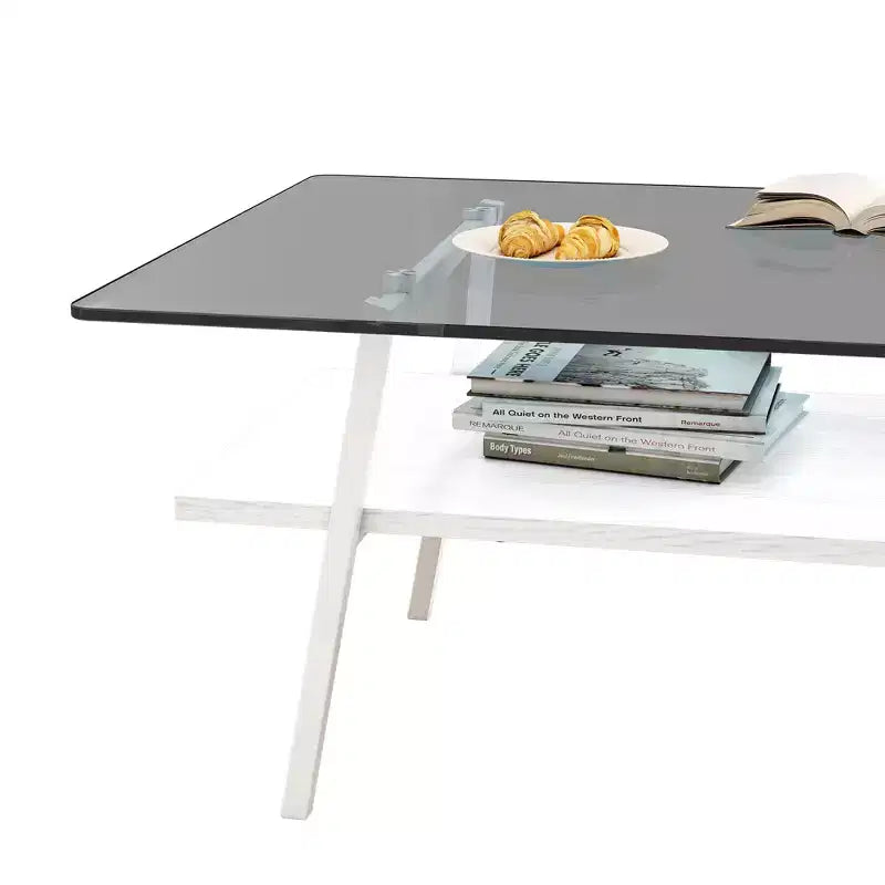 Table basse rectangulaireTable basse en verre avec plateau en verre trempé, pieds en métal, table transparente moderne pour salon, appartement ou maison