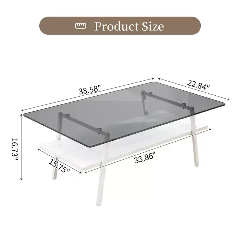 Table basse rectangulaireTable basse en verre avec plateau en verre trempé, pieds en métal, table transparente moderne pour salon, appartement ou maison