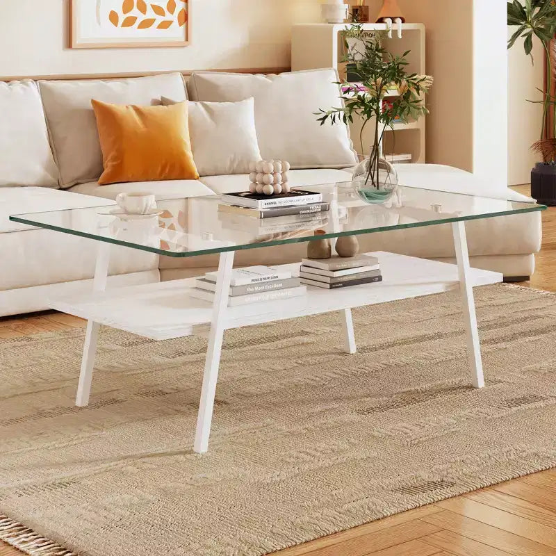 Table basse rectangulaireTable basse en verre avec plateau en verre trempé, pieds en métal, table transparente moderne pour salon, appartement ou maison