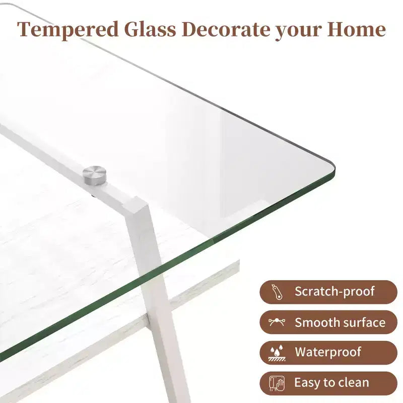 Table basse rectangulaireTable basse en verre avec plateau en verre trempé, pieds en métal, table transparente moderne pour salon, appartement ou maison