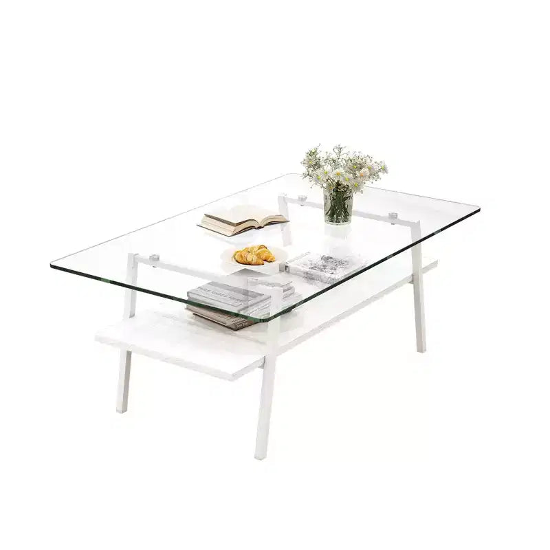 Table basse rectangulaireTable basse en verre avec plateau en verre trempé, pieds en métal, table transparente moderne pour salon, appartement ou maison