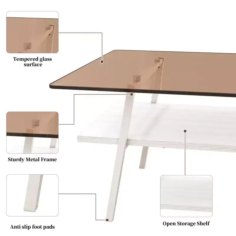 Table basse rectangulaireTable basse en verre avec plateau en verre trempé, pieds en métal, table transparente moderne pour salon, appartement ou maison