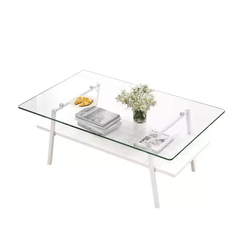 Table basse rectangulaireTable basse en verre avec plateau en verre trempé, pieds en métal, table transparente moderne pour salon, appartement ou maison