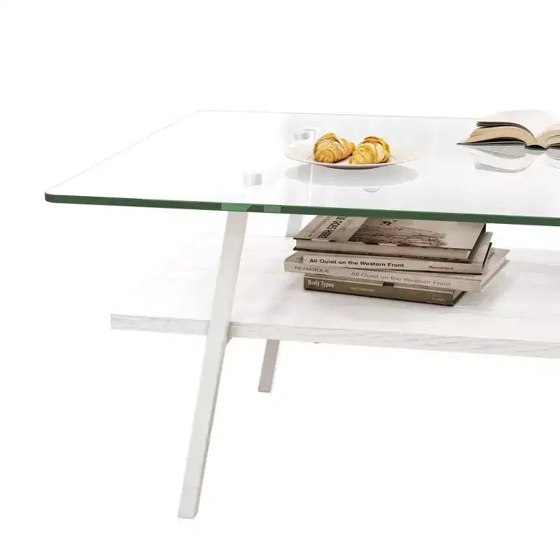 Table basse rectangulaireTable basse en verre avec plateau en verre trempé, pieds en métal, table transparente moderne pour salon, appartement ou maison