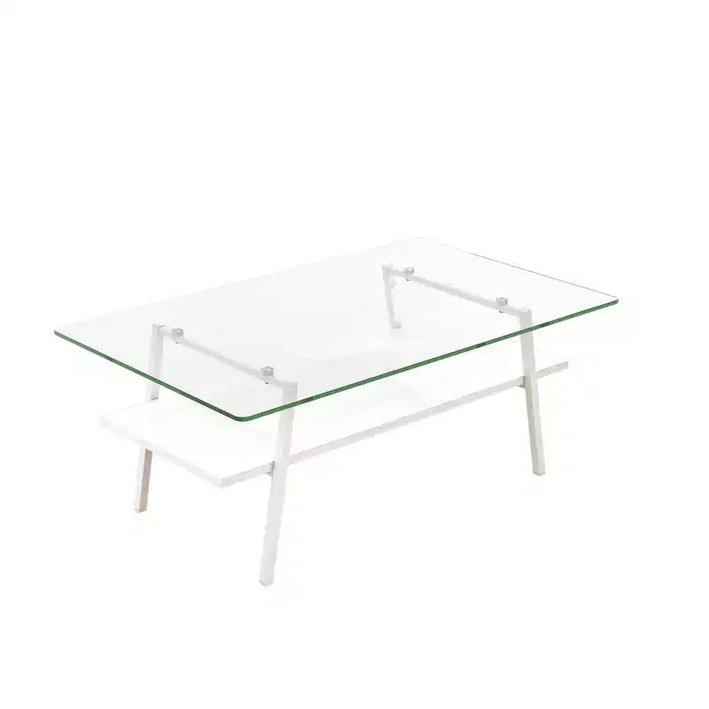 Table basse rectangulaireTable basse en verre avec plateau en verre trempé, pieds en métal, table transparente moderne pour salon, appartement ou maison