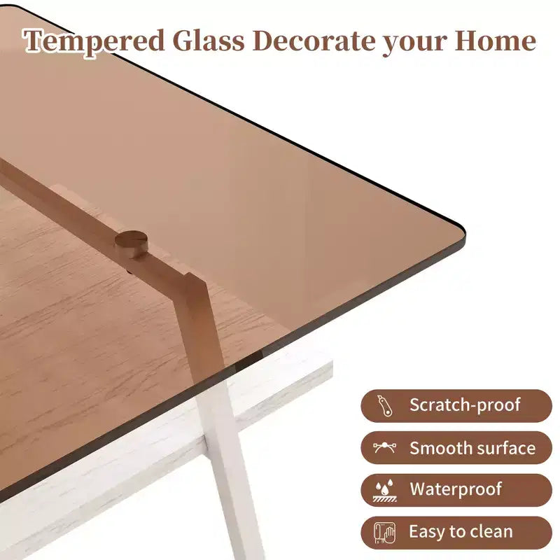 Table basse rectangulaireTable basse en verre avec plateau en verre trempé, pieds en métal, table transparente moderne pour salon, appartement ou maison