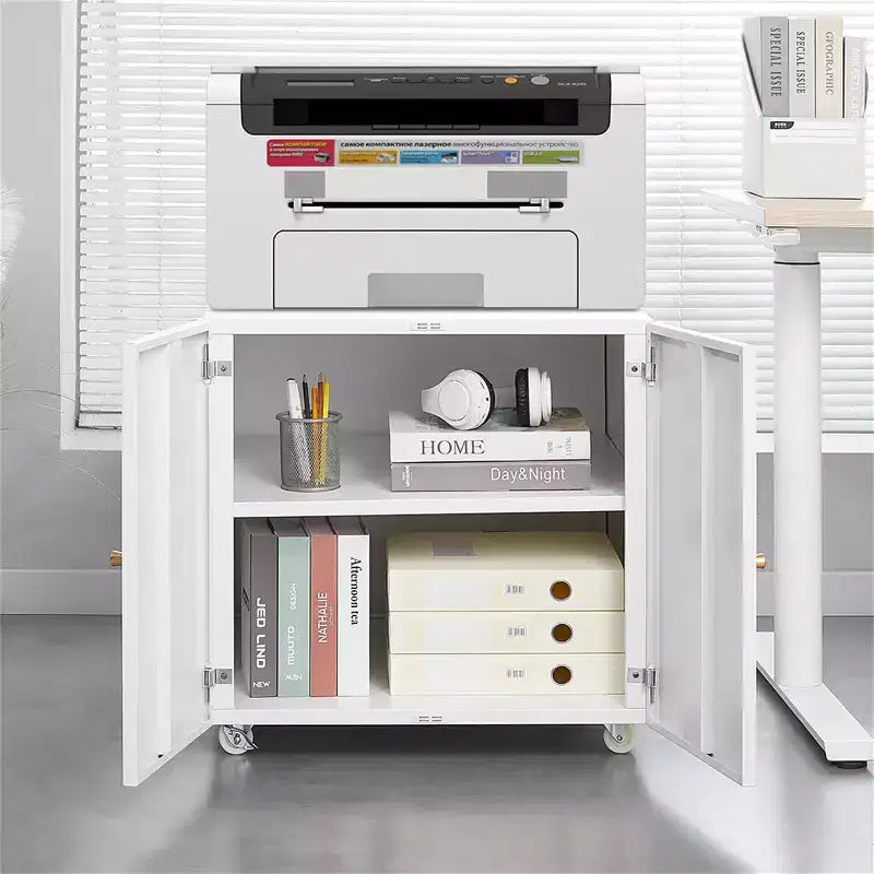 Meuble d'imprimante COZONY avec rangement, table d'imprimante 3D robuste, étagère réglable, double porte, sur roulettes, table pour télécopieur en métal pour bureau à domicile