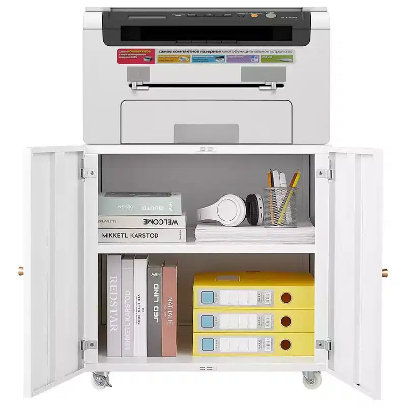 Meuble d'imprimante COZONY avec rangement, table d'imprimante 3D robuste, étagère réglable, double porte, sur roulettes, table pour télécopieur en métal pour bureau à domicile