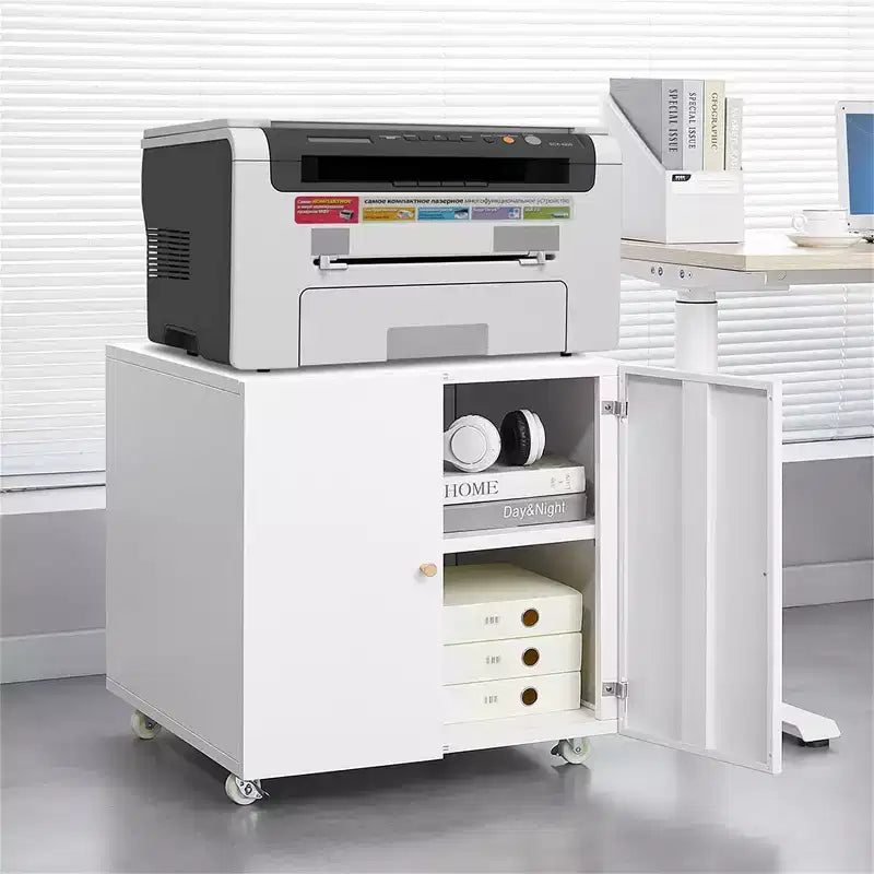 Meuble d'imprimante COZONY avec rangement, table d'imprimante 3D robuste, étagère réglable, double porte, sur roulettes, table pour télécopieur en métal pour bureau à domicile