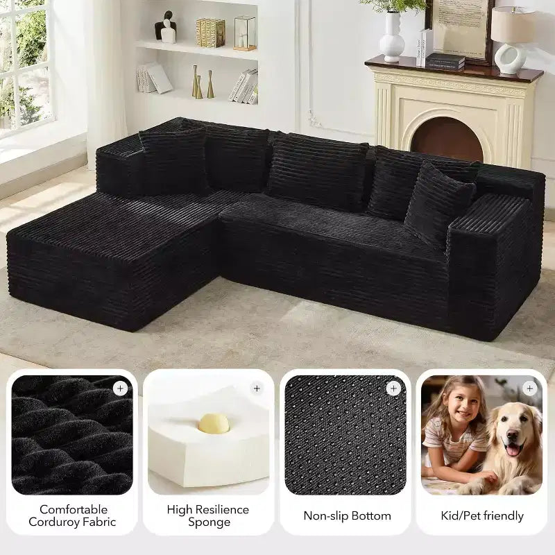 Canapé sectionnel en L de 269 cm, canapé modulaire moderne avec méridienne, meuble rembourré à assise profonde pour salon