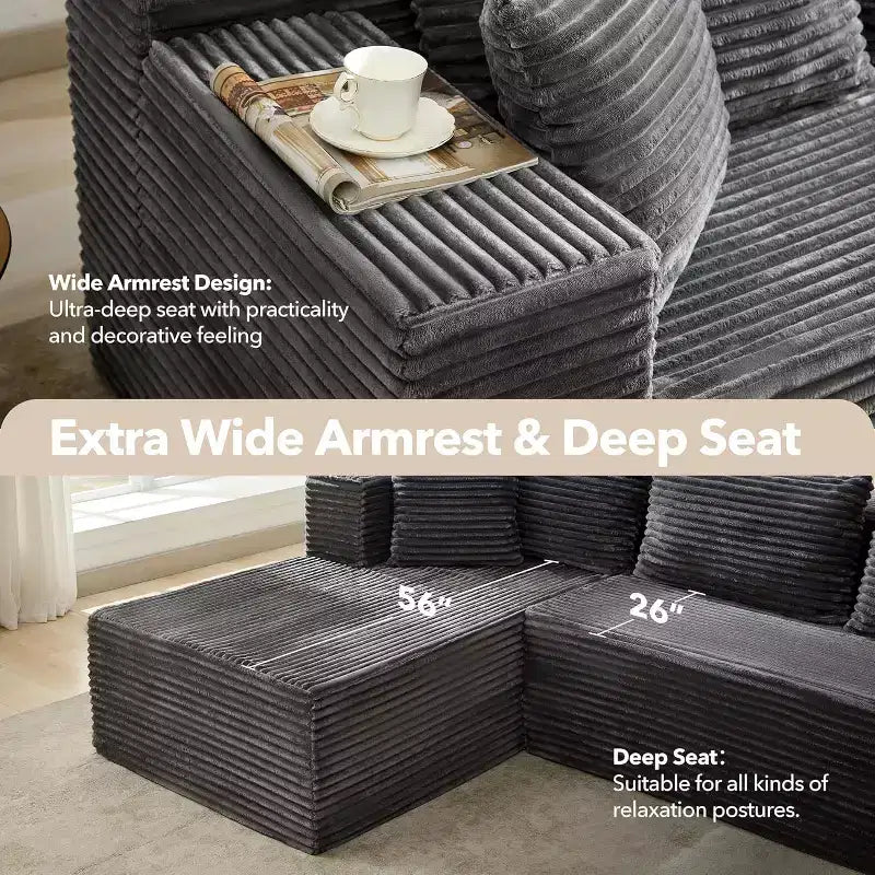 Canapé sectionnel en L de 269 cm, canapé modulaire moderne avec méridienne, meuble rembourré à assise profonde pour salon