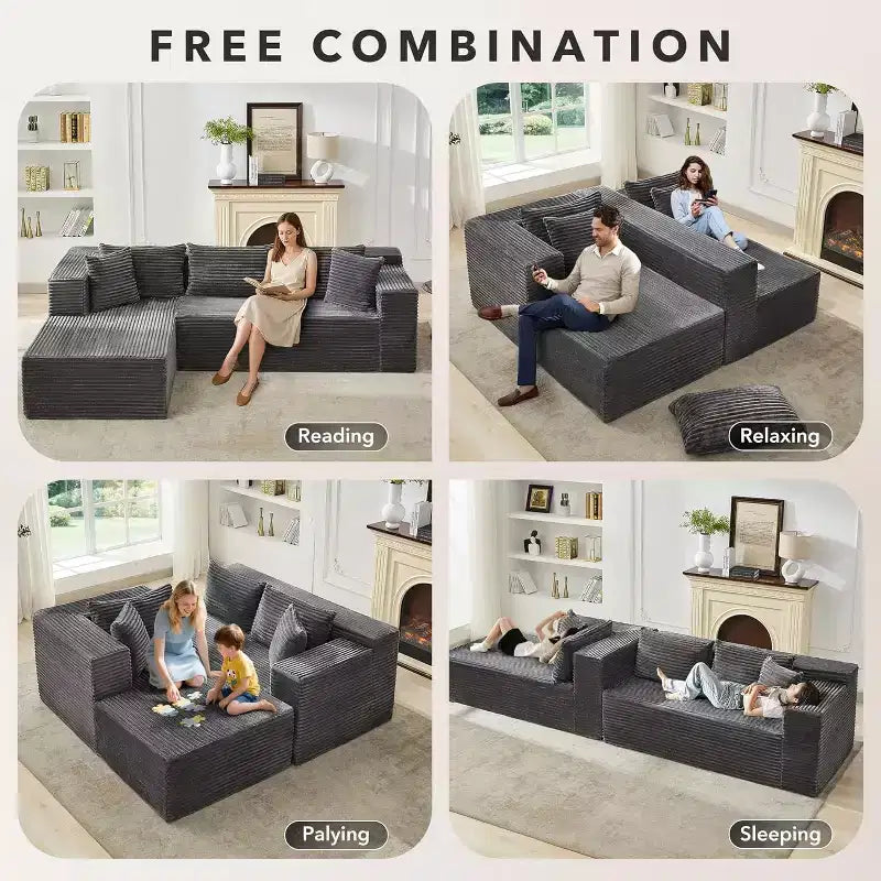 Canapé sectionnel en L de 269 cm, canapé modulaire moderne avec méridienne, meuble rembourré à assise profonde pour salon