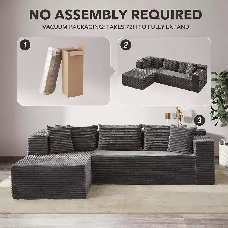 Canapé sectionnel en L de 269 cm, canapé modulaire moderne avec méridienne, meuble rembourré à assise profonde pour salon