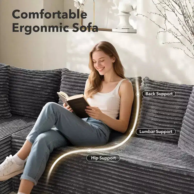 Canapé sectionnel en L de 269 cm, canapé modulaire moderne avec méridienne, meuble rembourré à assise profonde pour salon