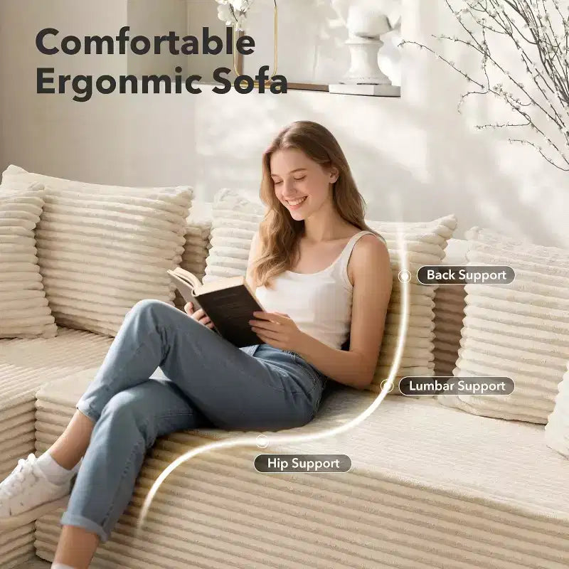 Canapé sectionnel en L de 269 cm, canapé modulaire moderne avec méridienne, meuble rembourré à assise profonde pour salon