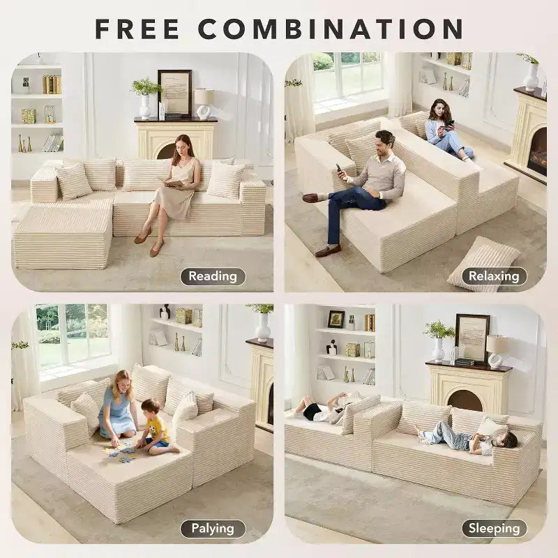 Canapé sectionnel en L de 269 cm, canapé modulaire moderne avec méridienne, meuble rembourré à assise profonde pour salon