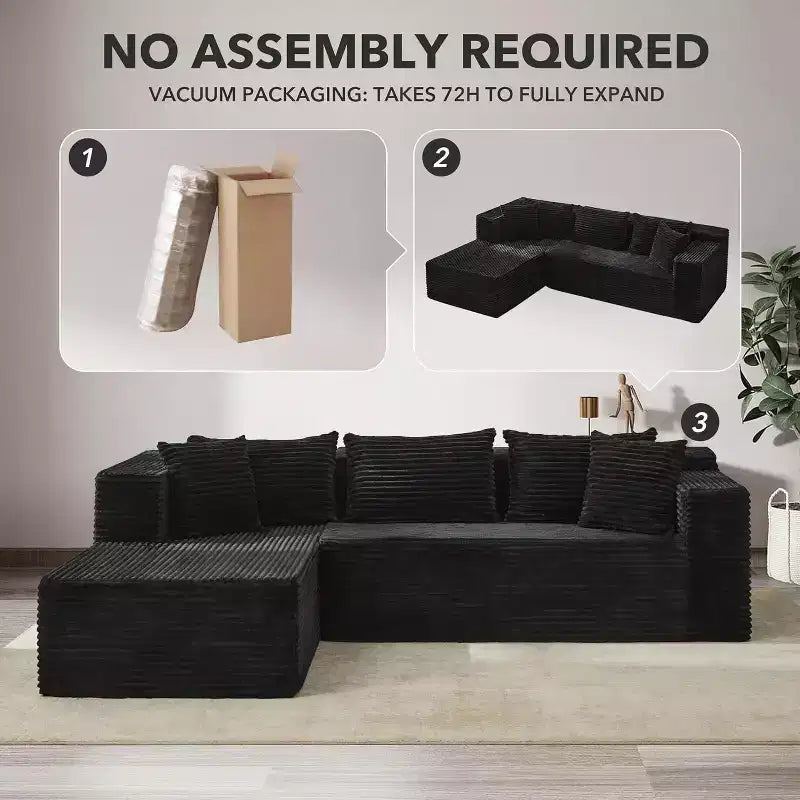 Canapé sectionnel en L de 269 cm, canapé modulaire moderne avec méridienne, meuble rembourré à assise profonde pour salon
