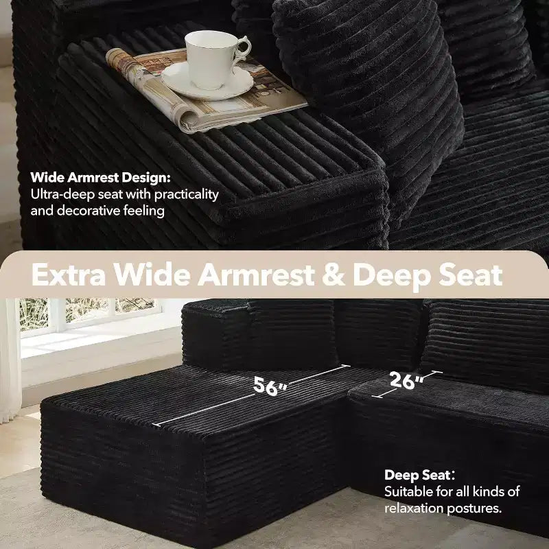 Canapé sectionnel en L de 269 cm, canapé modulaire moderne avec méridienne, meuble rembourré à assise profonde pour salon