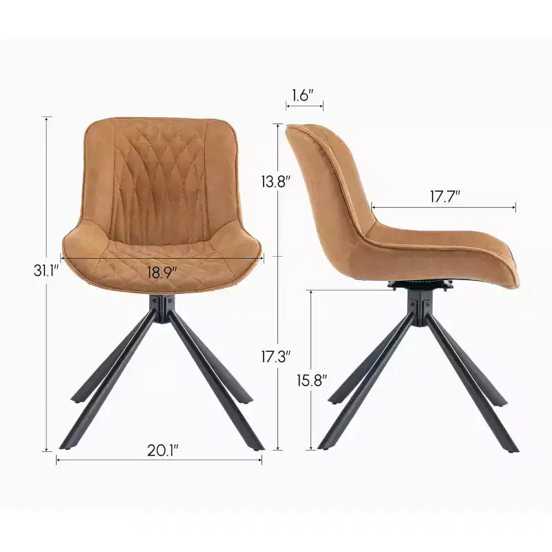 Ensemble de 2 chaises de salle à manger pivotantes modernes TUYOHW, chaise d'appoint avec pieds en métal noir, chaise rembourrée en cuir et suède pour salle à manger, cuisine, marron