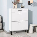 TUYOHW Shoe Cabinet with 2 Flip Drawers, Freestanding Entryway Storage Organizer with Metal Legs & Top Drawer,White