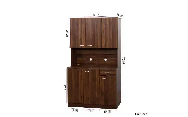 TUYOHW Armoire de rangement 6 portes, Armoire et meuble de cuisine haute de 180 cm avec tiroir et étagère ouverte, Meuble de rangement de cuisine et armoire de chambre en MDF