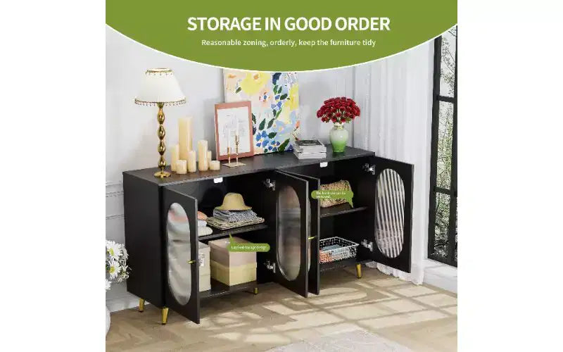 TUYOHW Buffet moderne à portes en acrylique, meuble de rangement de garde-manger avec étagères amovibles, meuble de rangement autonome, console.