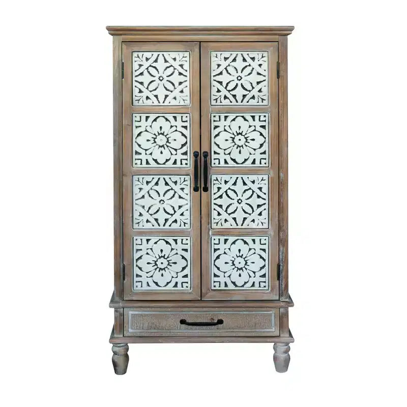 Buffet Haut de Cuisine Ferme Vintage 55, Grand Meuble de Rangement en Bois Composite avec Motif Floral et Tiroir - Panipeachy