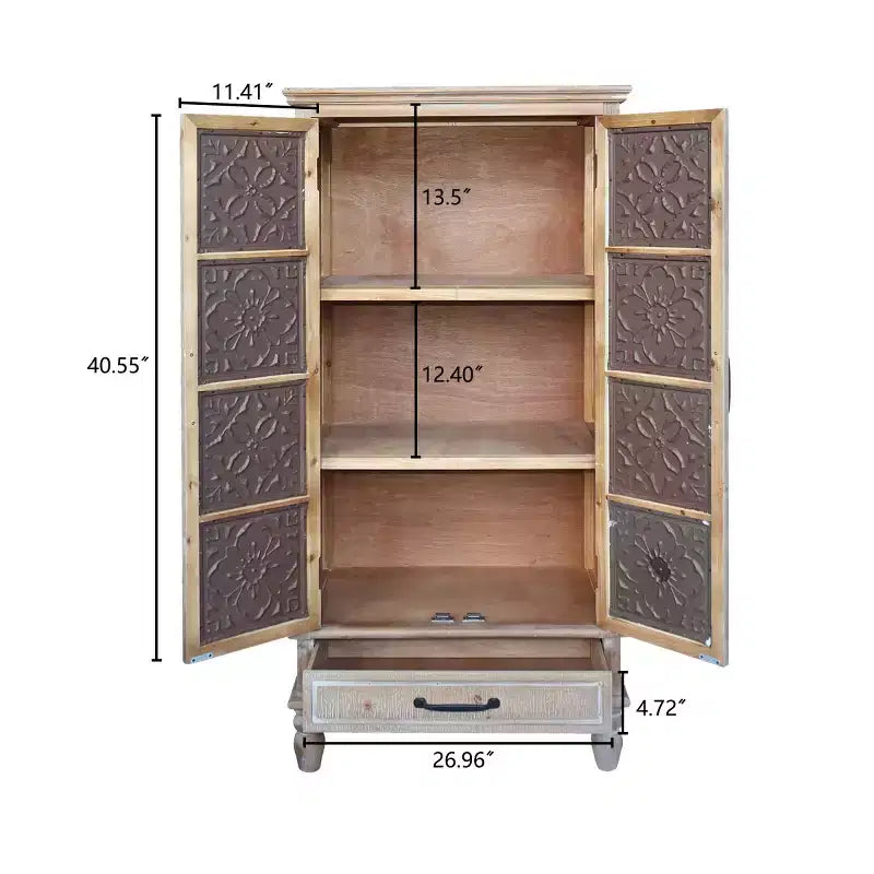 Buffet Haut de Cuisine Ferme Vintage 55, Grand Meuble de Rangement en Bois Composite avec Motif Floral et Tiroir - Panipeachy