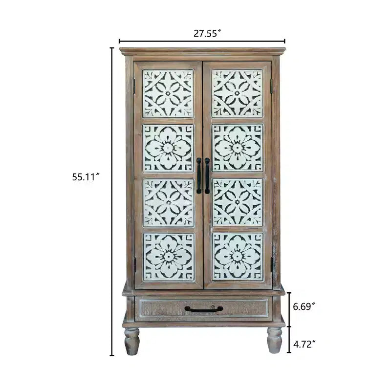 Buffet Haut de Cuisine Ferme Vintage 55, Grand Meuble de Rangement en Bois Composite avec Motif Floral et Tiroir - Panipeachy
