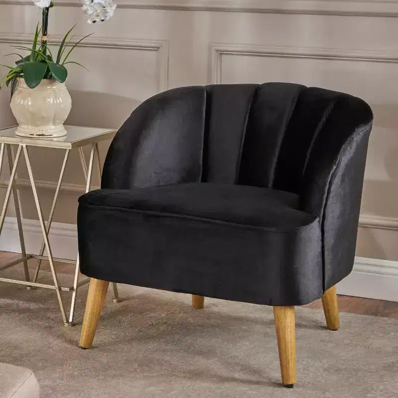 Fauteuil club en velours TUYOHW, fauteuil avec dossier incurvé, surpiqûres passepoilées, pieds évasés en bois d'hévéa, fauteuil d'appoint pour salon, chambre à coucher
