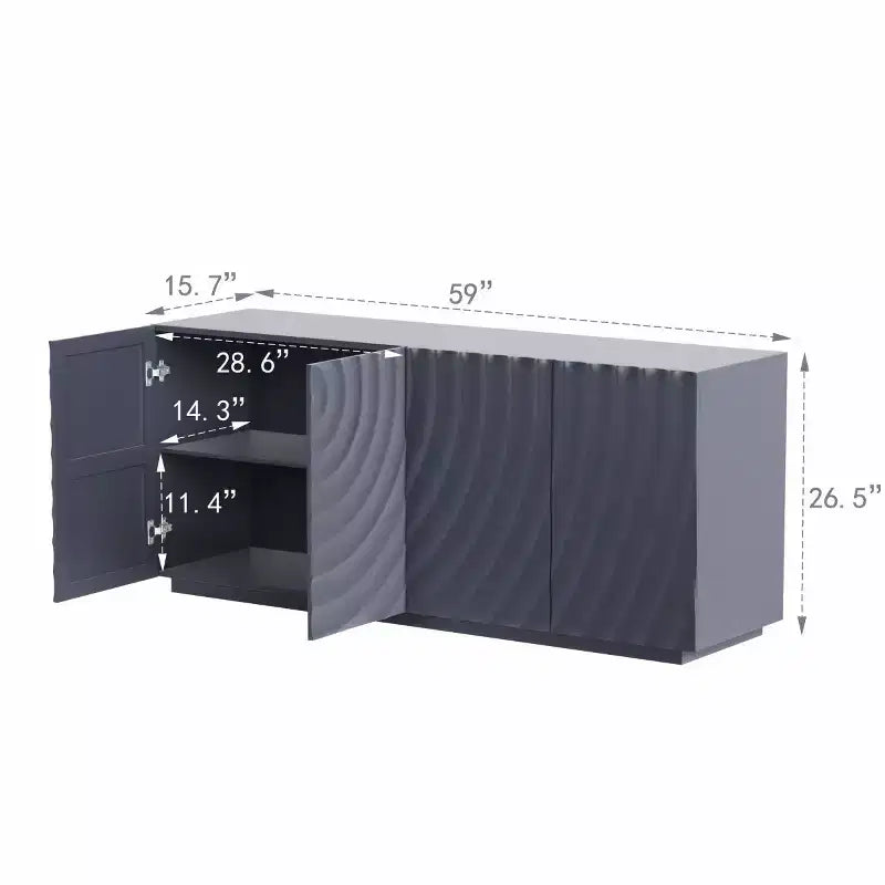 59 Buffet de buffet latéral en spirale moderne, meuble de rangement d'entrée d'art à profil bas avec portes texturées à ondulations 3D - Panipeachy