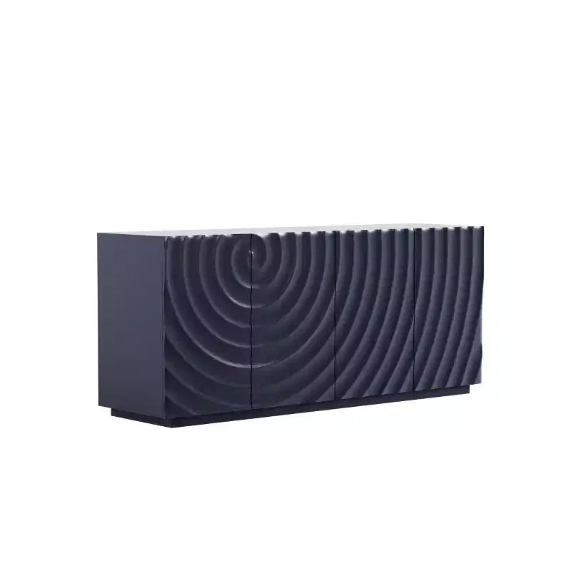59 Buffet de buffet latéral en spirale moderne, meuble de rangement d'entrée d'art à profil bas avec portes texturées à ondulations 3D - Panipeachy