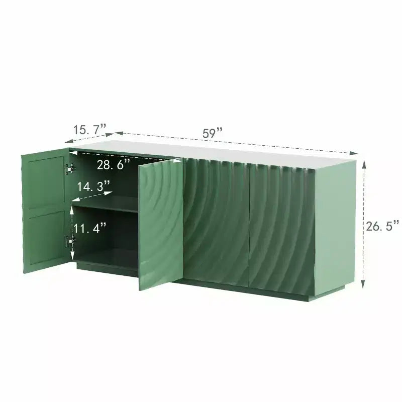 59 Buffet de buffet latéral en spirale moderne, meuble de rangement d'entrée d'art à profil bas avec portes texturées à ondulations 3D - Panipeachy