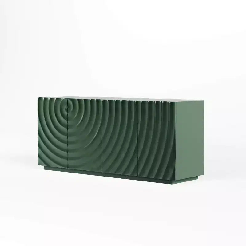59 Buffet de buffet latéral en spirale moderne, meuble de rangement d'entrée d'art à profil bas avec portes texturées à ondulations 3D - Panipeachy