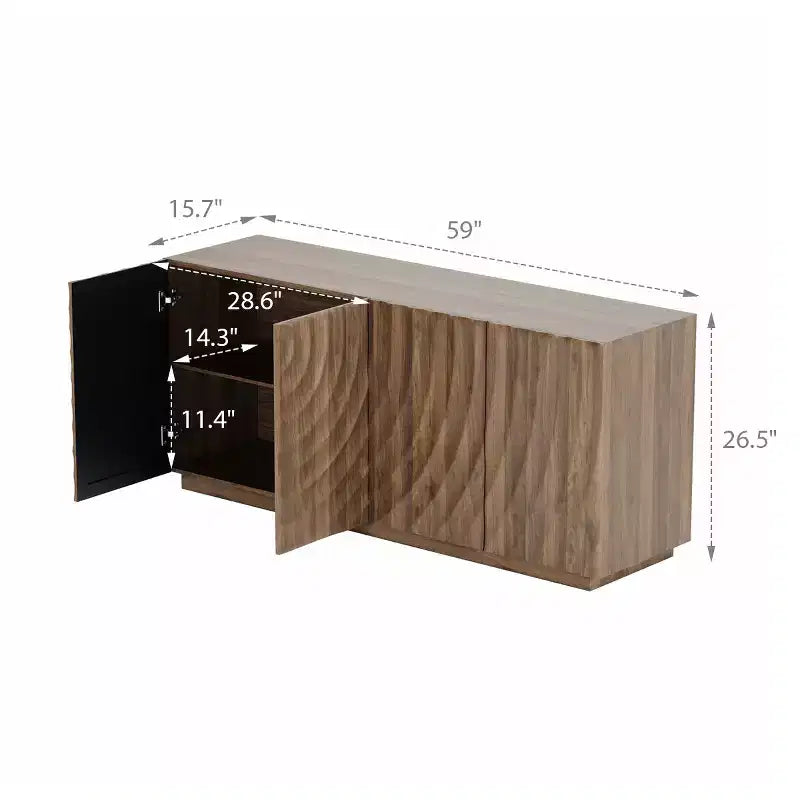 59 Buffet de buffet latéral en spirale moderne, meuble de rangement d'entrée d'art à profil bas avec portes texturées à ondulations 3D - Panipeachy