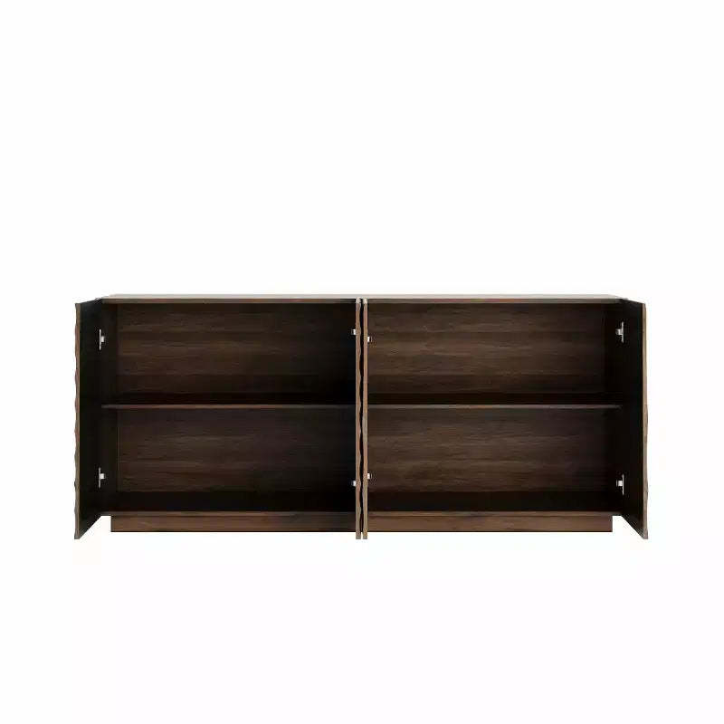 59 Buffet de buffet latéral en spirale moderne, meuble de rangement d'entrée d'art à profil bas avec portes texturées à ondulations 3D - Panipeachy