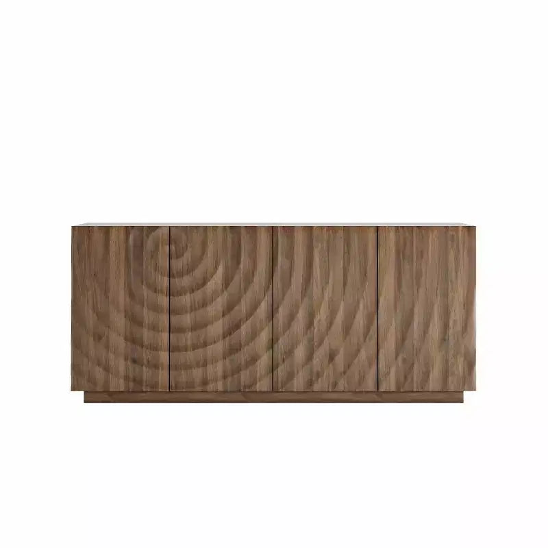 59 Buffet de buffet latéral en spirale moderne, meuble de rangement d'entrée d'art à profil bas avec portes texturées à ondulations 3D - Panipeachy