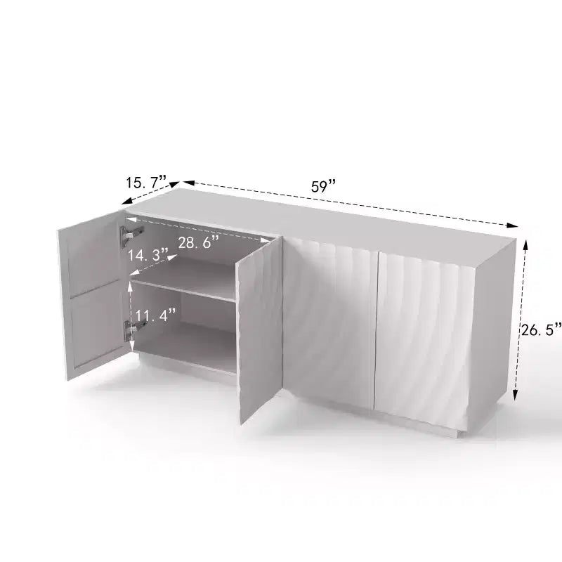 59 Buffet de buffet latéral en spirale moderne, meuble de rangement d'entrée d'art à profil bas avec portes texturées à ondulations 3D - Panipeachy