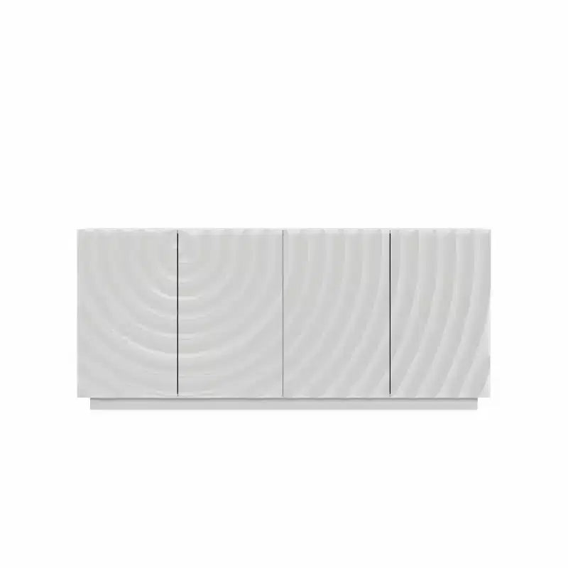 59 Buffet de buffet latéral en spirale moderne, meuble de rangement d'entrée d'art à profil bas avec portes texturées à ondulations 3D - Panipeachy