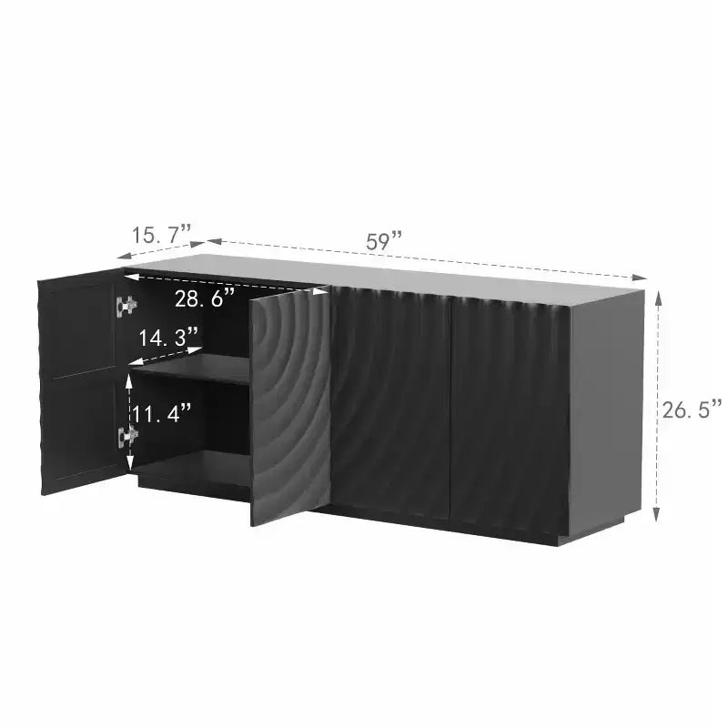 59 Buffet de buffet latéral en spirale moderne, meuble de rangement d'entrée d'art à profil bas avec portes texturées à ondulations 3D - Panipeachy