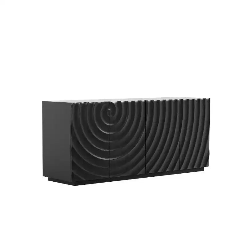 59 Buffet de buffet latéral en spirale moderne, meuble de rangement d'entrée d'art à profil bas avec portes texturées à ondulations 3D - Panipeachy