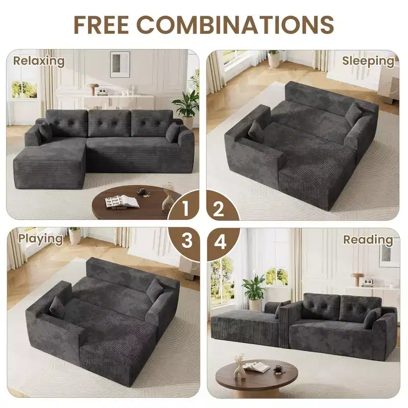 Canapé sectionnel modulaire de 267 cm avec assise profonde, canapé sectionnel Cloud avec méridienne surdimensionnée, canapé-lit sans assemblage requis pour salon et chambre